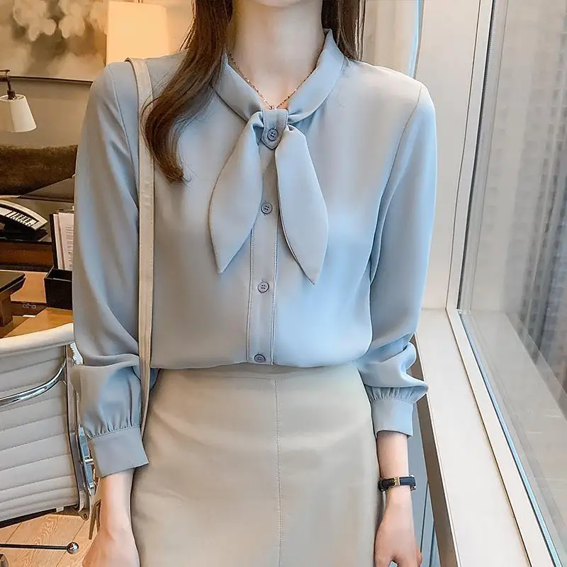 2024 Spring and Autumn New Elegant Women\'s Shirt Long-sleeved Base Shirt Women\'s Loose Chiffon Shirt Inner and Outer Blouse