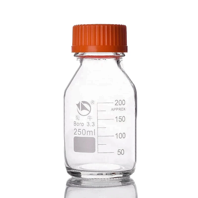 100ml 250ml 500ml 1000ml High Borosilicate 3.3 Laboratory Glass Threaded Reagent Sample Screw Yellow Cap Refillable Bottle