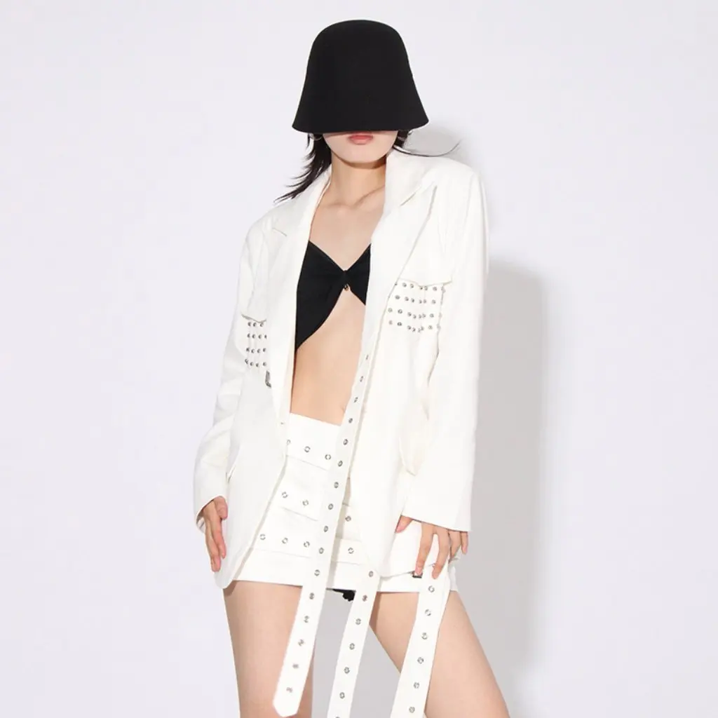 Women's Trendy Rivet Lace-Up Stitching Suit Jacket European And American Catwalk Style Silhouette Design Autumn New