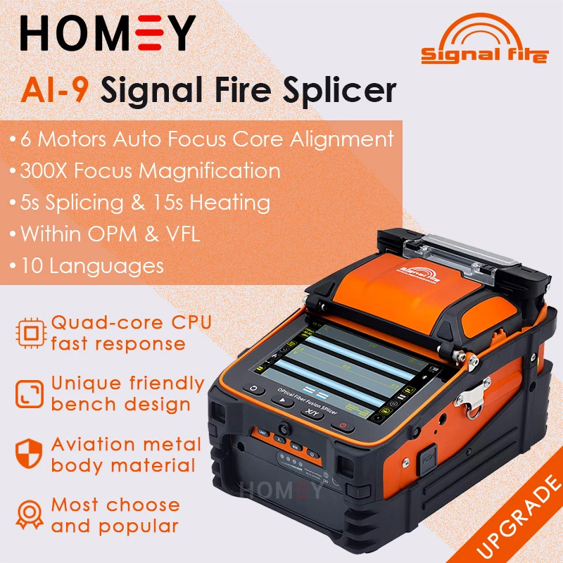 

Signal Fire Brand AI-10A/AI-9/AI-8C/AI-6A Optical Fiber Fusion Splicer New Fusioner Splicing Machine 6 Motors Core Alignment