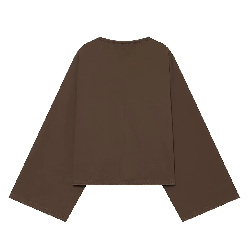 MUJER Damen-T-Shirt mit weiten Ärmeln, Herbst-Freizeitoberteil, Damen-T-Shirt in Weiß und Schwarz, Oversized-T-Shirt, Damen-Langarm-T-Shirts – Detail 5