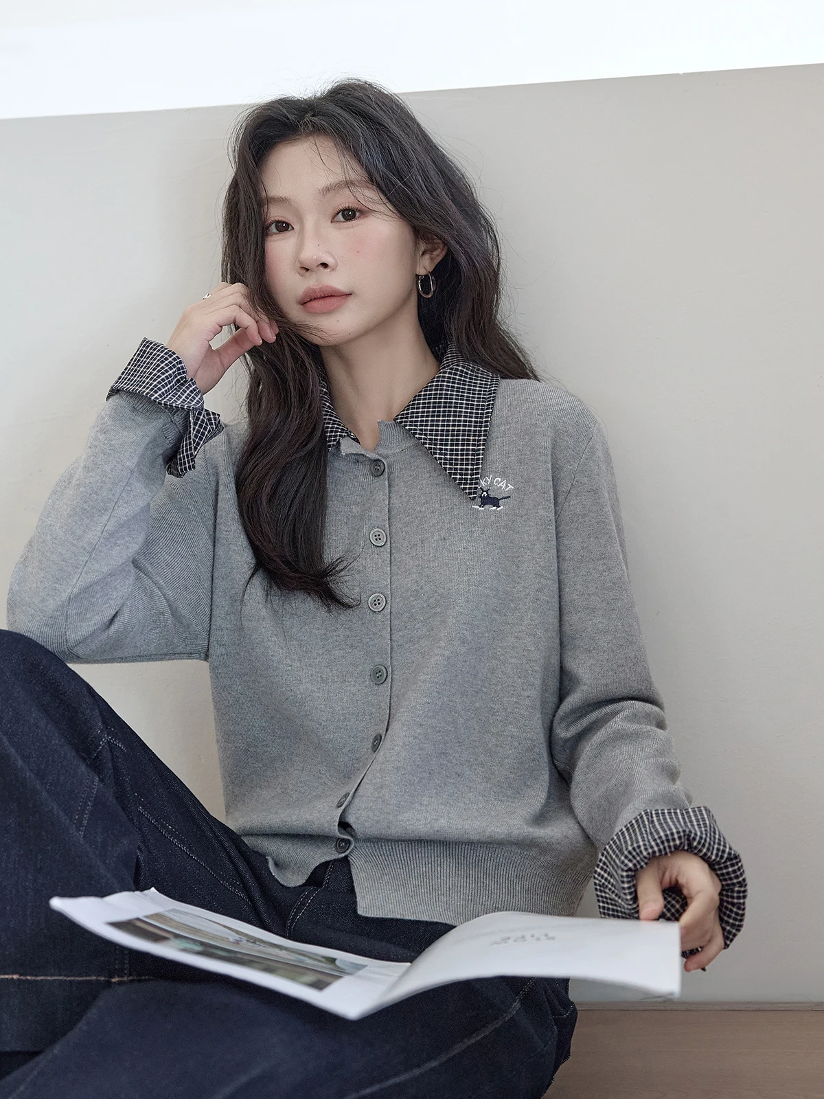 

ay Knitted Sweater Women's Spring New Embroidered Patchwork Design Sensation Slimming Open Cardigan Commute Sle Pol...