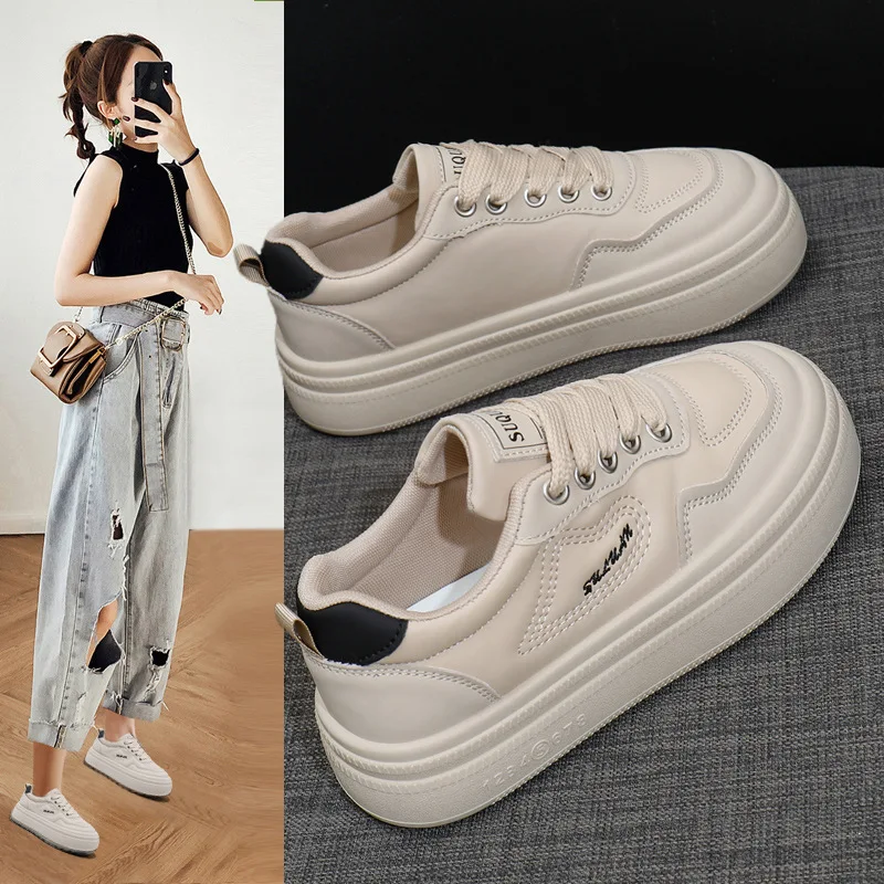 

2025 Spring New Korean Breathable White Shoes for Women's Casual Board Shoes