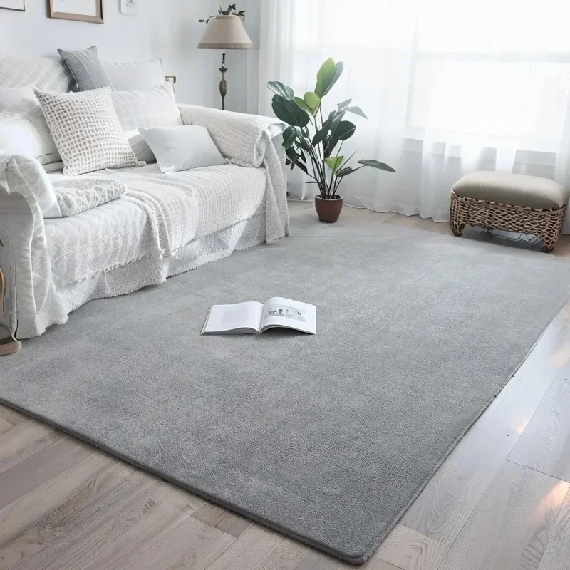VIKAMA Simple Solid Color Anti‑slip Rug Cozy Short Pile Soft Large Floor Mat For Indoor Living Room Home Decoration