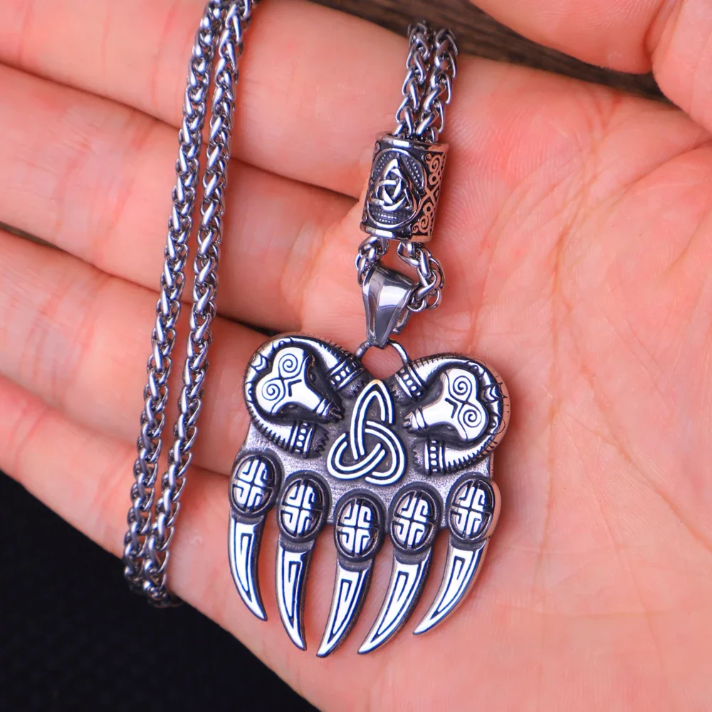 

316L Stainless Steel Norse Bear Claw Pendant Necklace Vintage Viking Celtic Necklace for Men Amulet Jewelry Gift Wholesale