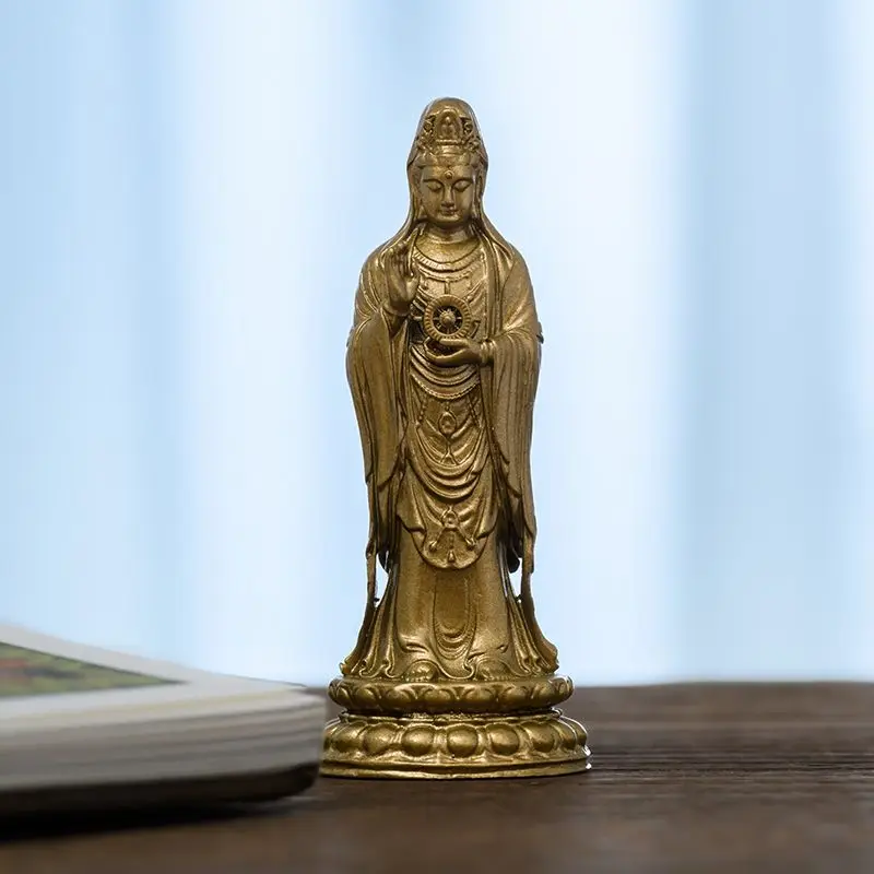 Solid Brass Statue of Guanyin Bodhisattva from Nanhai—Decorative Figurine for Home Buddhist Altars