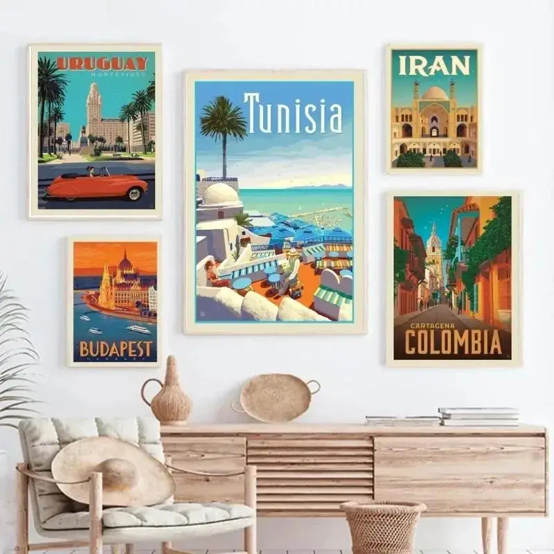 Tunisia  Colombia Travel City World Landscape Vintage Poster Prints  Wall Art Canvas Painting for Room Bedroom Home Decor  Perfe