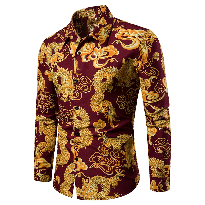 Chinese style dragon print shirt men\'s top cardigan