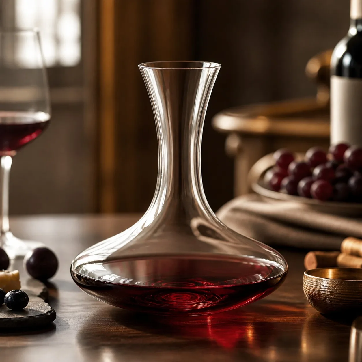 Carafe à vin en verre transparent 1400ml, aérateur à vin avec base large et col étroit pour un versement sans déversement, design classique élégant pour la maison, 20,5x21cm
