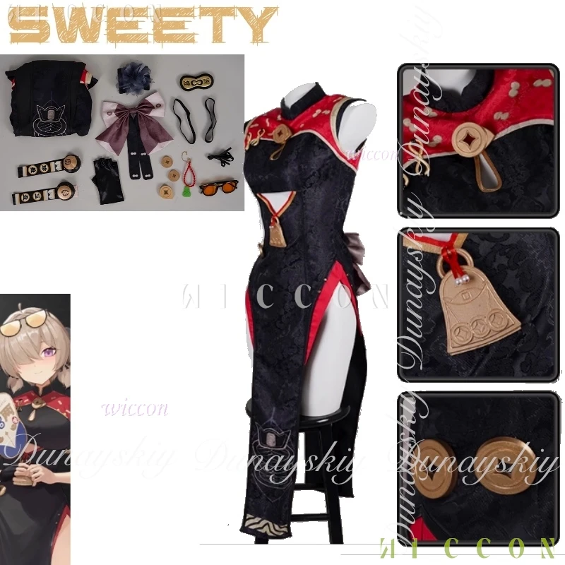 Zenless Zone Zero เกม Sweety คอสเพลย์เครื่องดื่มชาสีดํา Cheongsam และหางม้าคู่ฮาโลวีนคอสเพลย์เครื่องแต่งกาย