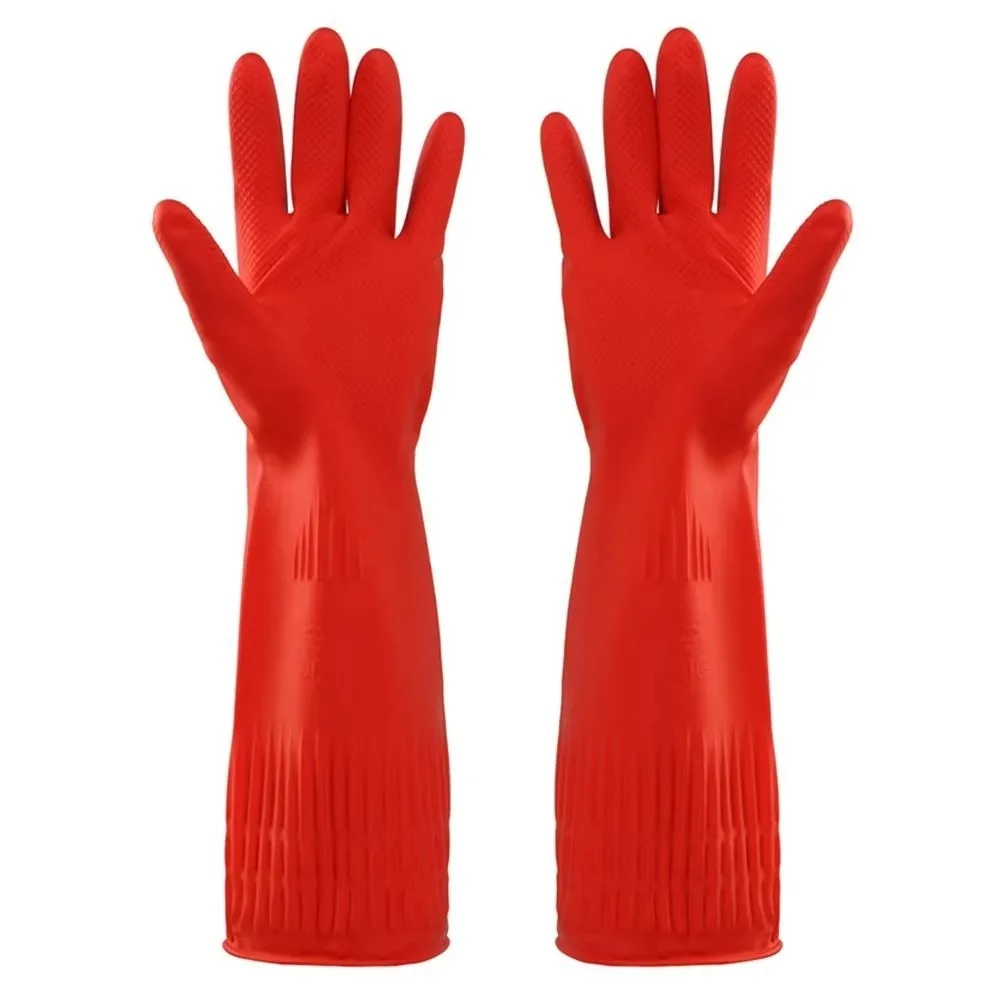 

Velvet Lining Rubber Cleaning Gloves 30/38/45cm Extra Long Cuffs Chemical Resistant Gloves Reusable Thick Material