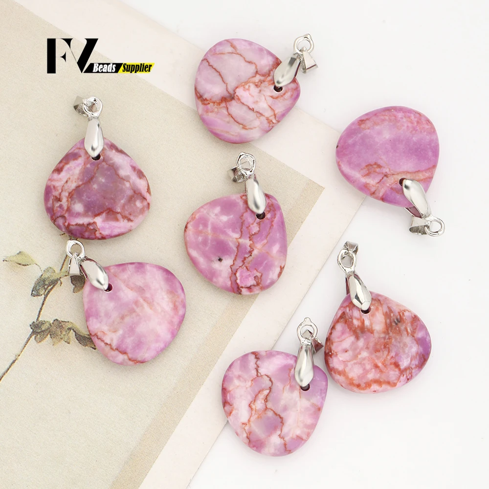 Natural Sea Sediment Jasper Beads Pendant 20mm Pink Apricot-shaped Pendant for Jewelry Making DIY Bracelet Necklace Accessories