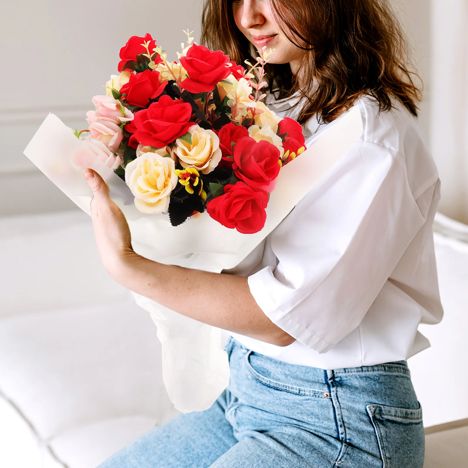 

20 Sheets Flower Wrapping Paper Solid Color Decorative Wrapper Practical Packing Gift Wedding Party Bouquet Pearlescent Film