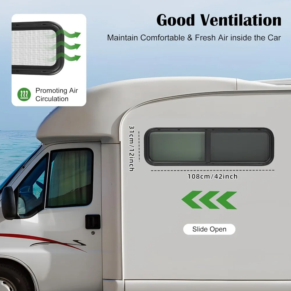 42" W x 12" H Universal RV Window, Teardrop Horizontal Sliding Glass | RV Glass Window | RV Window Replacement Trailer Window