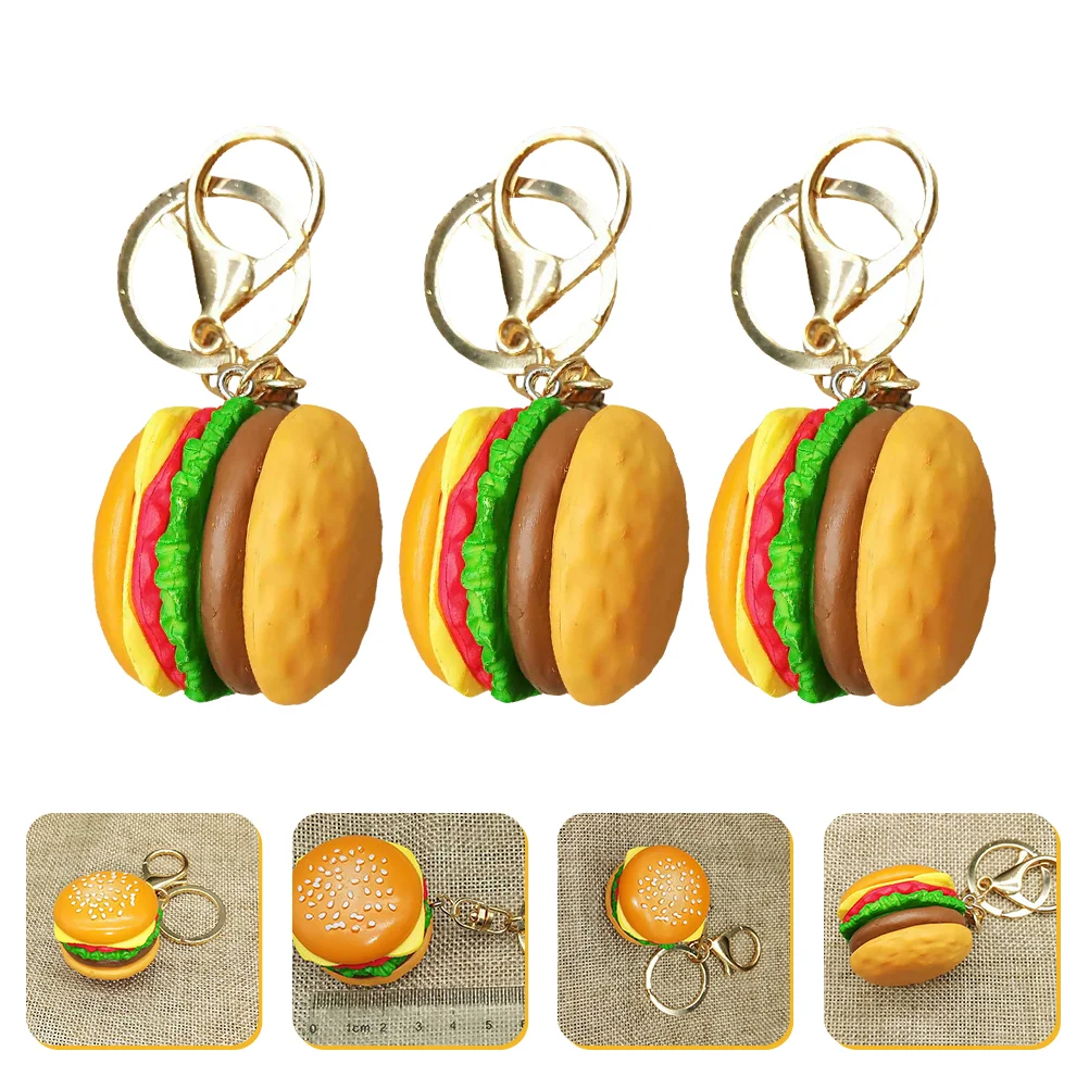 3 Pcs Hamburger Keychain Gift Hanging Decor Wall-mounted Charm Resin Holder Pendants