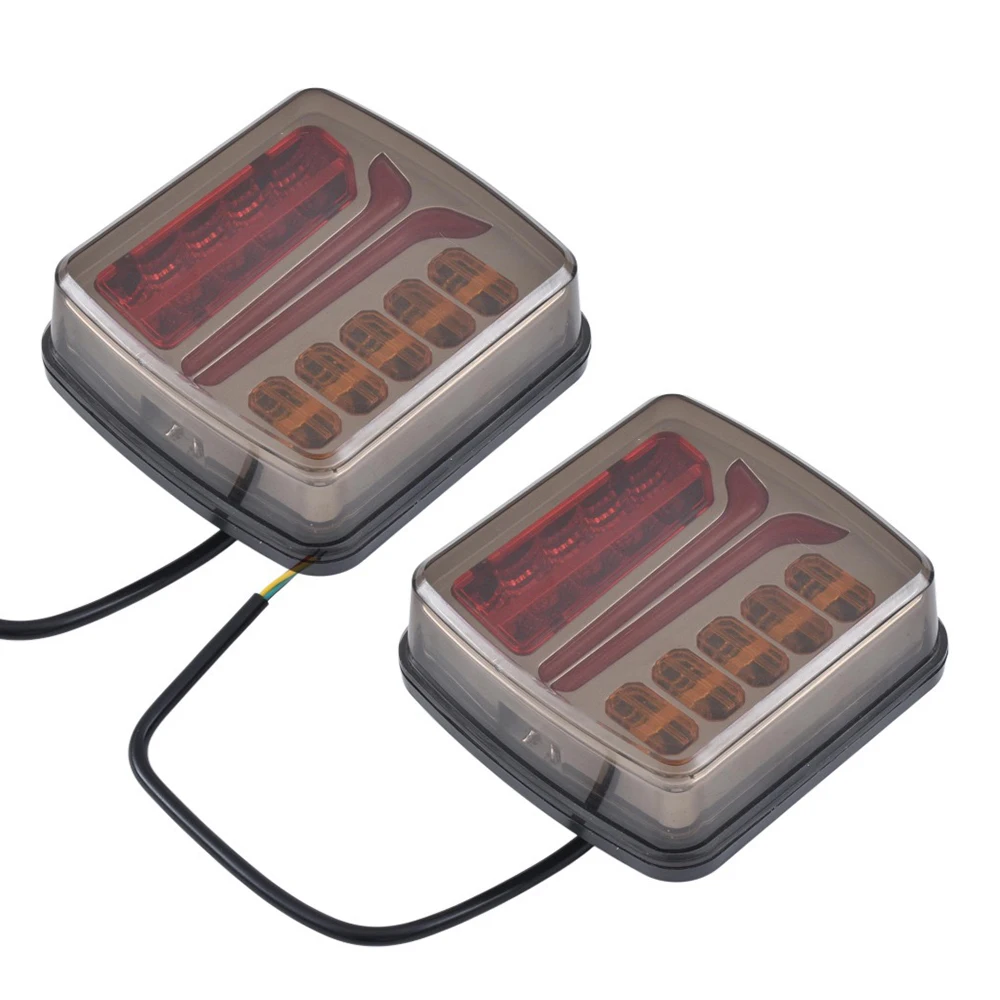 2x 4 inch Square Rear LED Flowing Turn Signal Tail Light  Brake Licesen Plate Driving Lamp 12V 24V Truck Trailer Blackened style