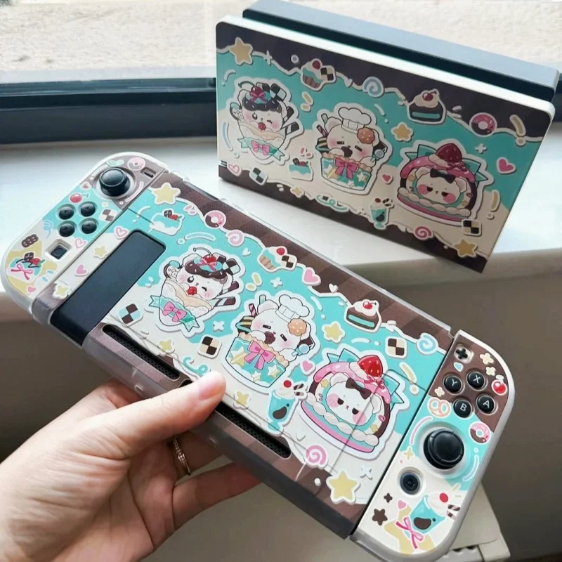Funda Protectora Original con Estampado de Osito y Postres para Switch 2 OLED, Carcasa Rígida Semitransparente, Delgada y Resistente a Arañazos, en Stock