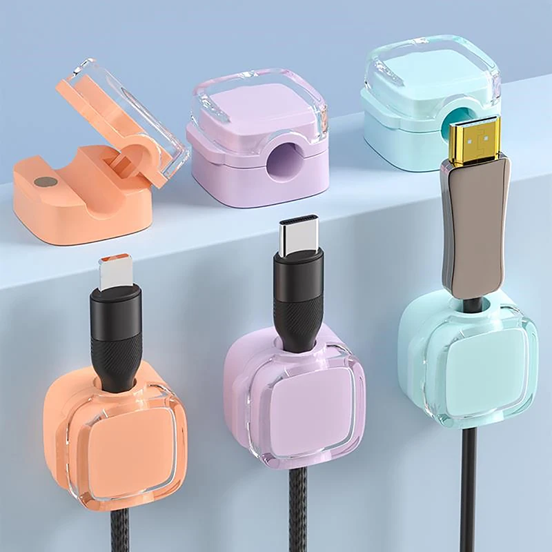 Colorful 6PCS Magnetic Cable Clips Cable Smooth Adjustable Cord Holder Under Desk Cable Management Wire Keeper Cable Organizer