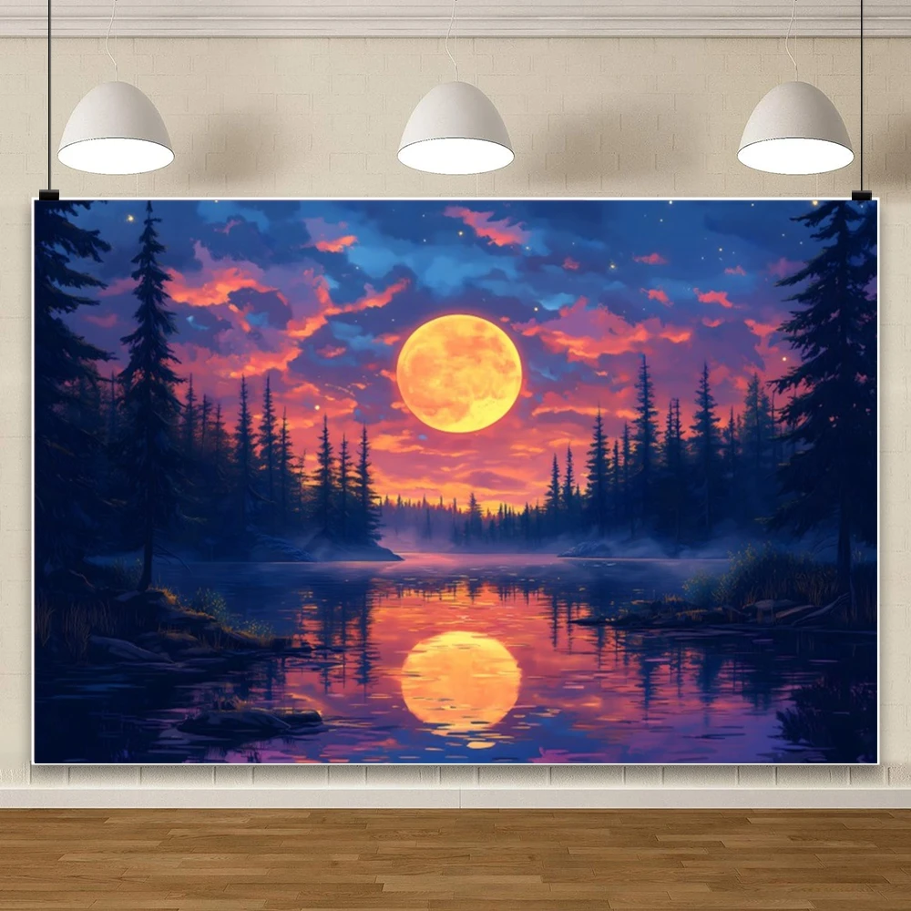 الخيال القمر المشهد خلفية بحيرة الغابات الخيال العلمي مدينة ديكور المراهقين الكبار التصوير استوديو الخيال موضوع الحدث الديكور