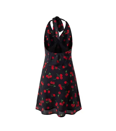 Imagen 2 del producto Vestido Floral Retro con estampado de cerezas para verano, traje de estilo francés europeo y americano con espalda descubierta y cuello colgante, novedad de 2024