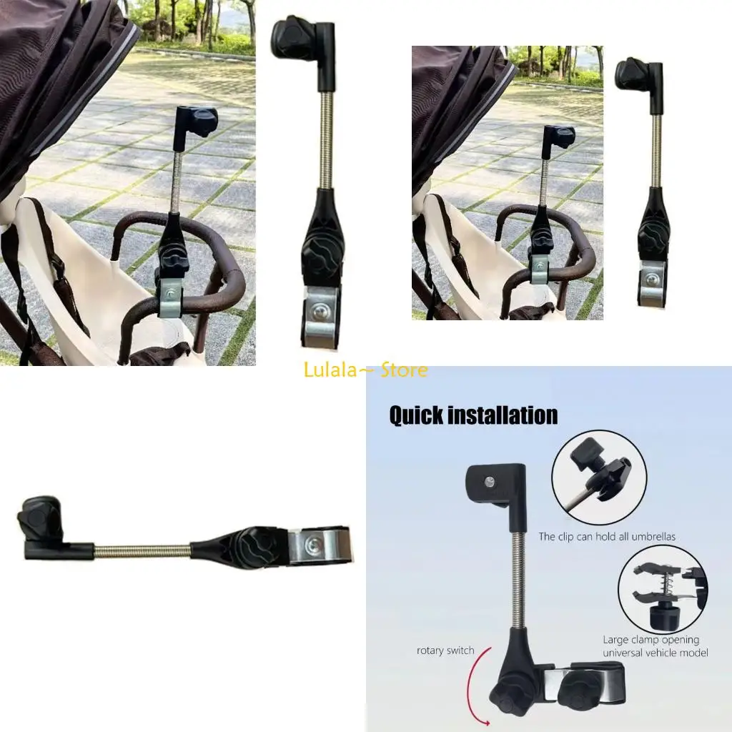 

Y4QA Umbrella Attachment Clip For Baby Strollers Adjustable 360 Rotation Fit Multiple Transport Devices Up To 3cm Pipes