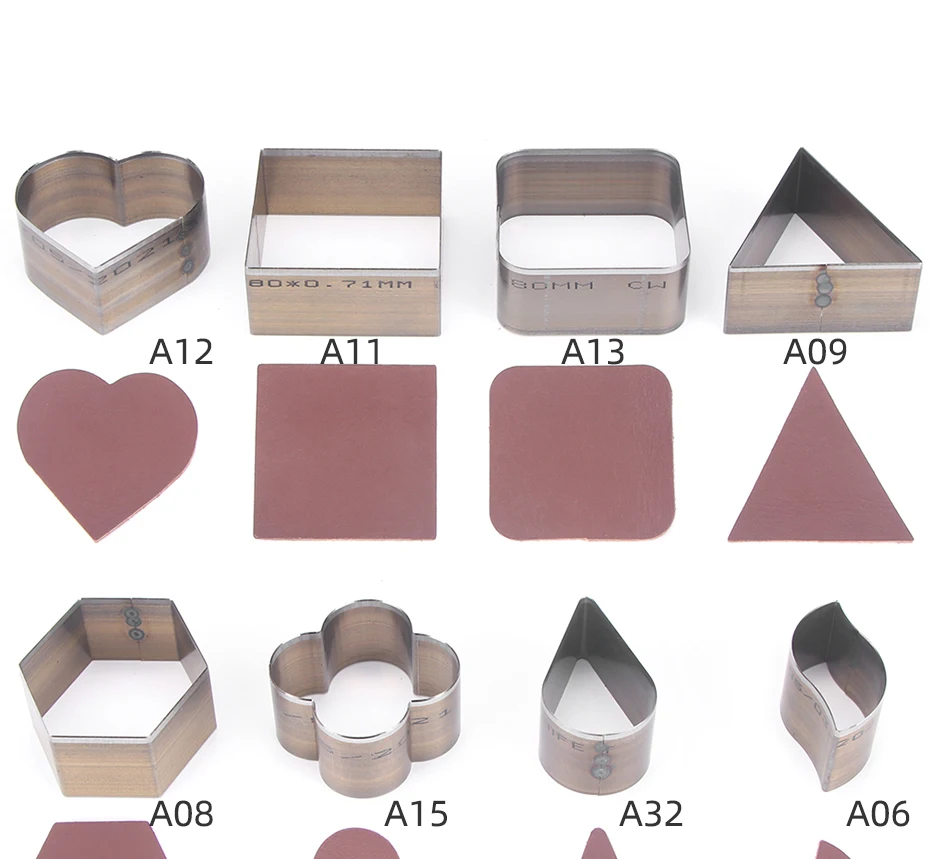 QJH 20–50 mm gestanzte Lederohrringe/Tropfenformschneider/8 Formen/Herz/Quadrat/Abgerundetes Quadrat/Dreieck/Hexagon/Pflaume/Tropfen/Blatt – Detail 1