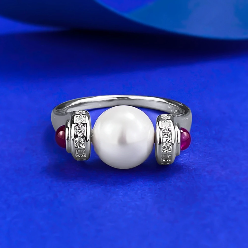 Wong Rain Vintage Solid 925 Sterling Silver Pearl High Carbon Diamonds Gemstone Ring dla kobiet Drobna biżuteria Prezenty rocznicowe