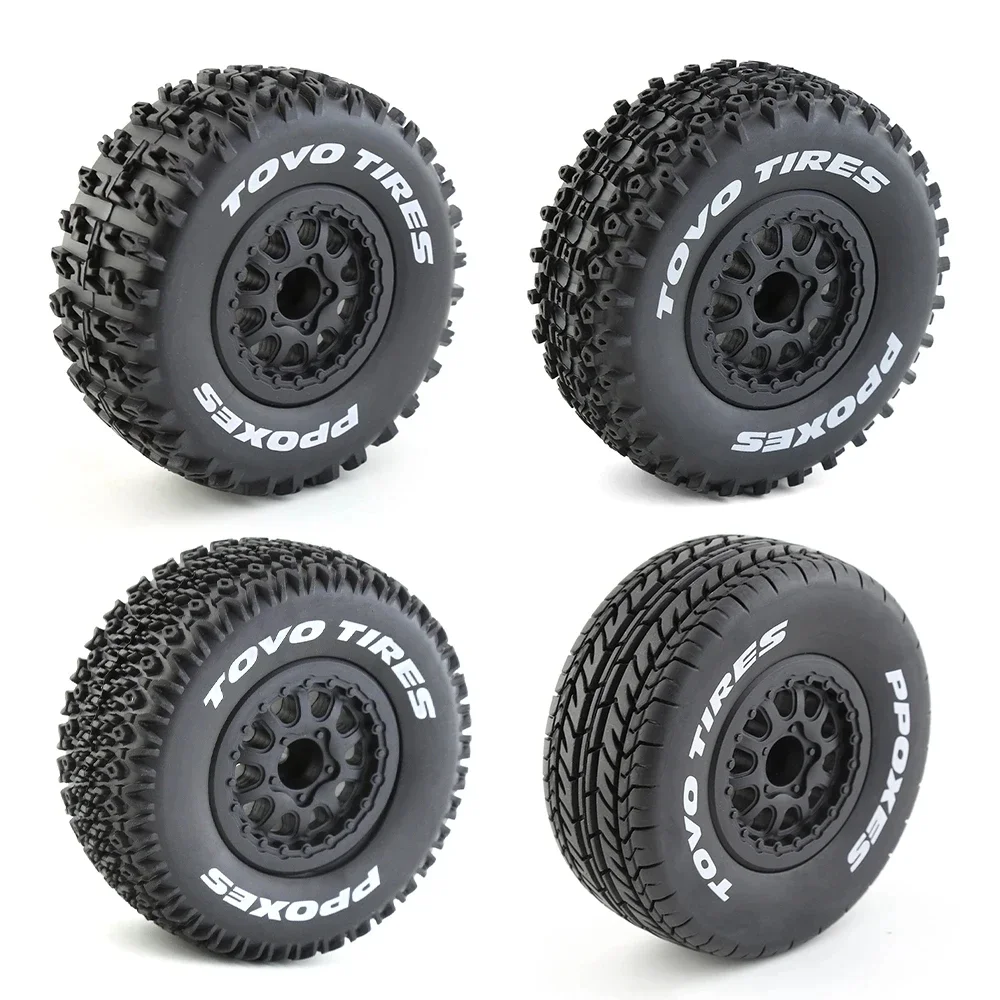 1/10 RC Short Course Truck Tires and Wheels 12mm Hex RC Off Road Tyres for 1:10 Truck Car Traxxas Slash 2WD 4×4 Rc4wd Arrma 4PCS