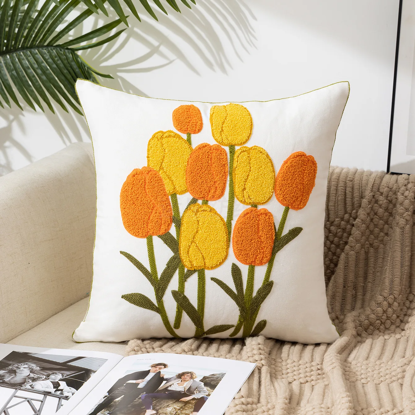 Towel Embroidered Blossom Pillow Cover Home Living Room Sofa Floating Window Decoration Cushion Cover Small Daisy Pillow Case