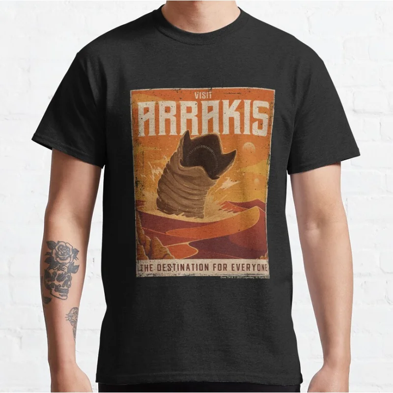 

Arrakis Retro Vintage Tourism Decal Sandworm Sci fi Gift T shirt for man Large size Tops Graphic Print Clothes 100% cotton Tee