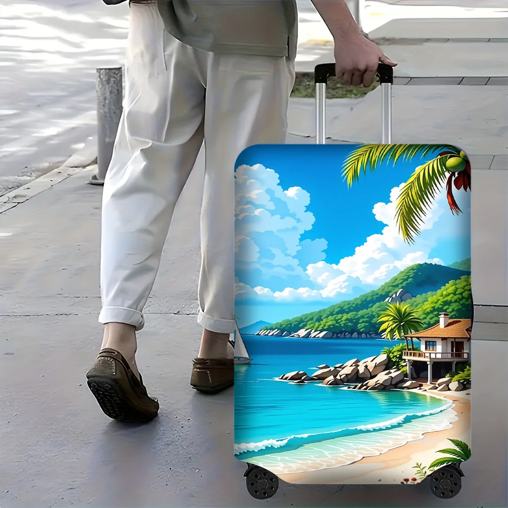 

1 Piece Tropical Beach Scene luggage cover for luggage covers measuring 18-32 inches; a vibrant and protective travel accesso