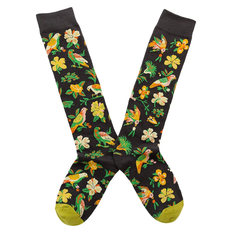 Socks Women's High Tube Calf Knee-length Socks Retro Illustration Art Abstract Street Autumn and Winter Cotton Socks High Sock