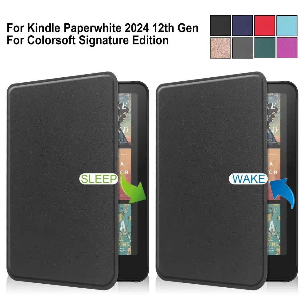 Auto Wake/Sleep 7 Inch E-Reader Case Anti-fall Folio Cover for Kindle Paperwhite 2024 12th Gen/Colorsoft Signature Edition