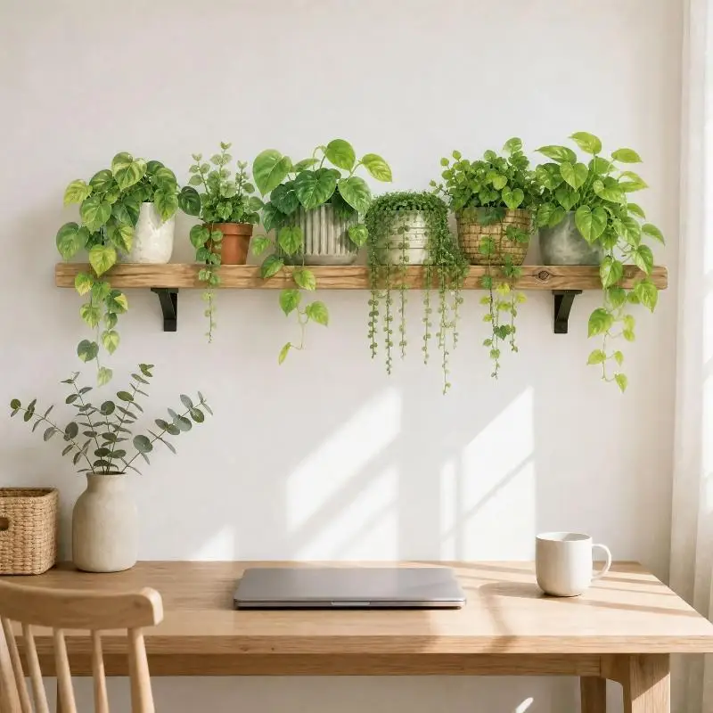 3D Green Hanging Plants Wall Sticker Wall Decals Removable Potted Greenery Bedroom Living Room Home Decoration