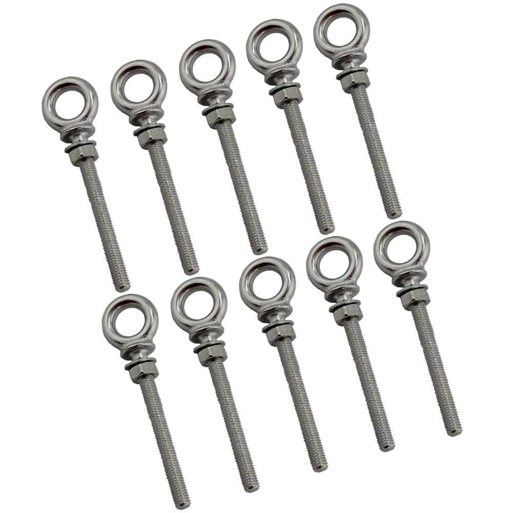 Stainless 316 Marine Heavy Lifting Long Eye Bolt Marine Lifting HX Long Eye Bolt Ring Screw Loop Hole for Cable Rope 10pcs M6