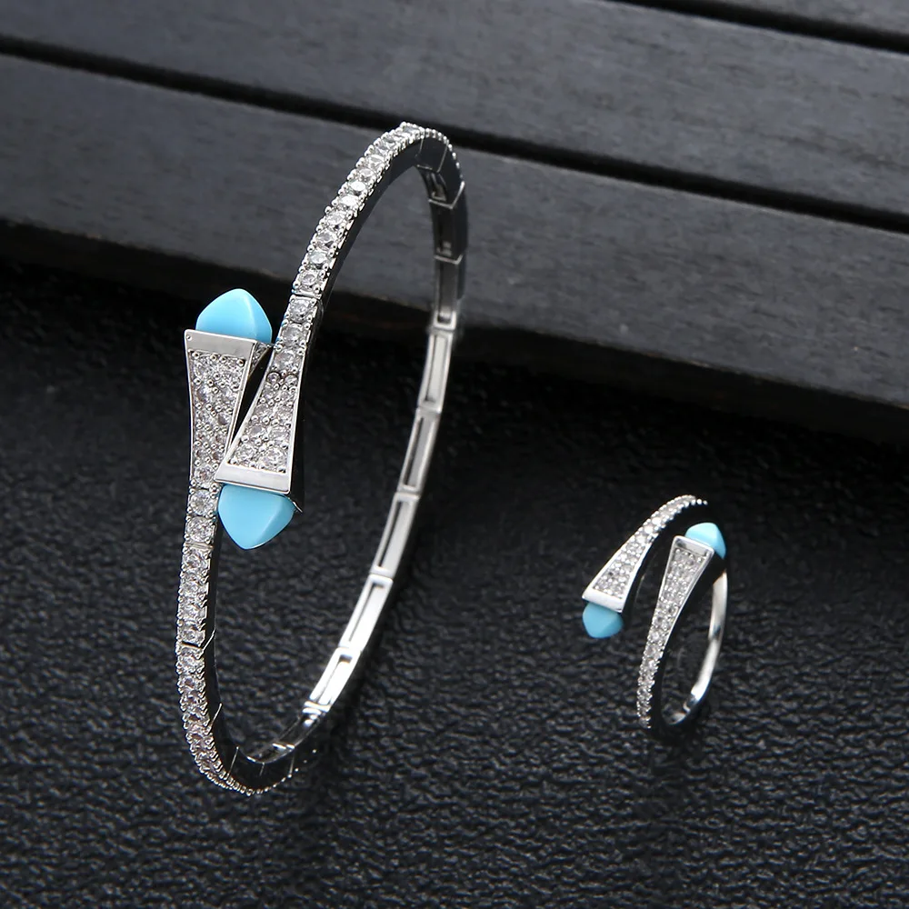 HIBRIDE Trendy Saudi Arabia Bangle Ring Set for Women Bridal Wedding Engagement Jewelry Sets brincos para as mulheres N-971