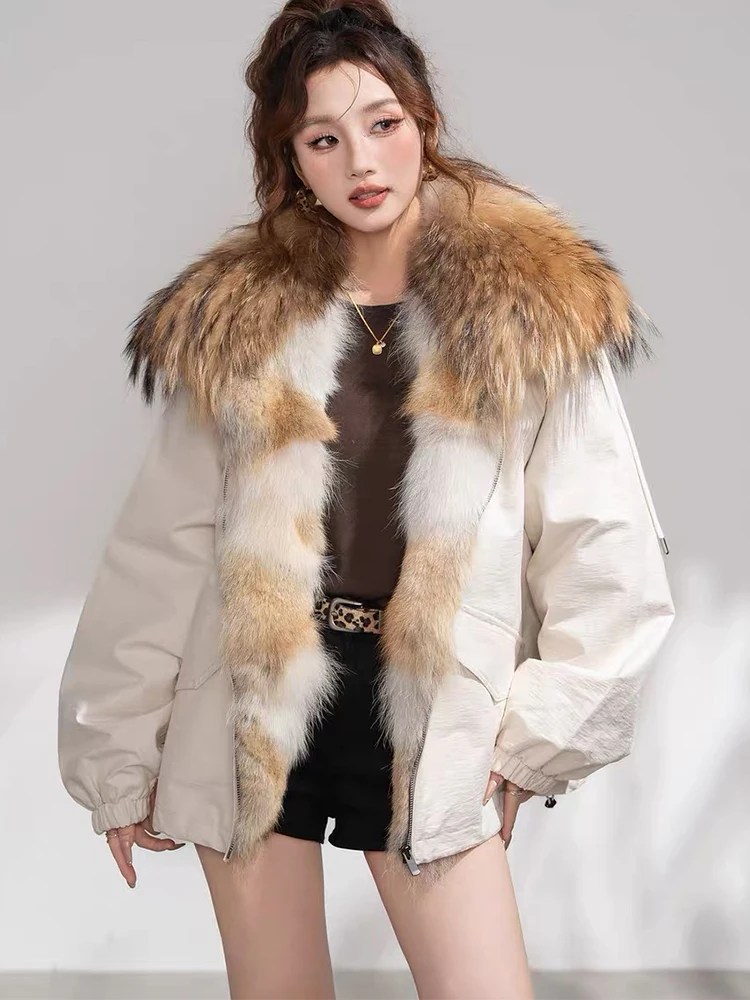 Women Winter Removable Real Raccoon Fur Collar Parka Warm 90% Goose Down Jacket Three Ways Wear Loose Thick Wolf Fur‌ Parka Coat