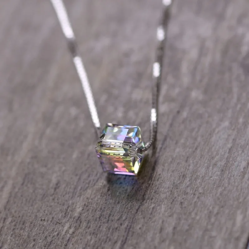 50CM Fashion Cube Pendant Clavicle Chain Colorful for Square Crystal Pendant Necklace Gift for Children Daughter 8mm Prism