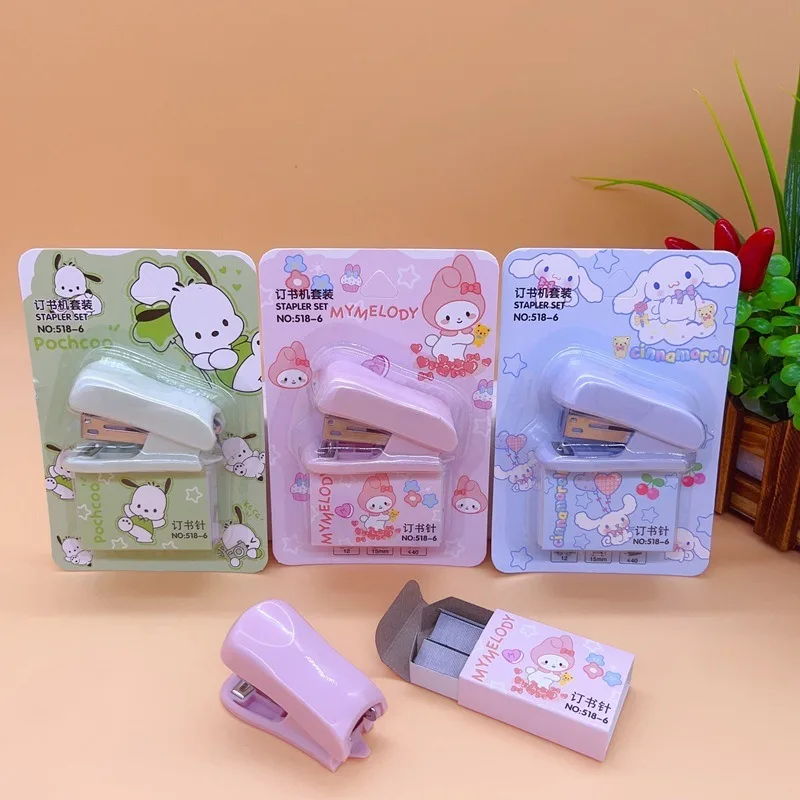 

New Cartoon Sanrio My Melody Mini Stapler Set Anime Portable Paper Binding Machine Stationery School Office Supplies Girls Gifts