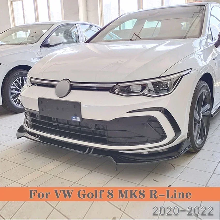 

For VW Golf 8 MK8 R-Line 2020-2022 Gloss Black Front Bumper Lip Spoiler Splitter Cover Trim Body Kit 3PCS