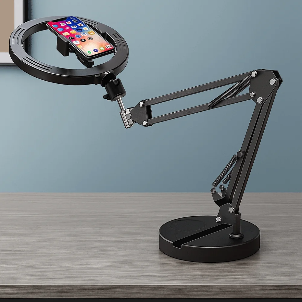 26 cm Fülllicht, Teleskop-Telefonständer, höhenverstellbar, stabile Basis, klappbarer Telefonständer, Metall, universeller Desktop-Telefonhalter