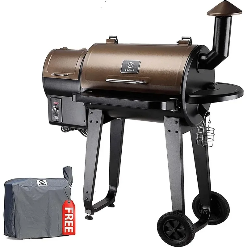 For Wood Pellet Grill & Smoker 6 in 1 BBQ Grill Auto Temperature Control, 450 Sq in Bronze