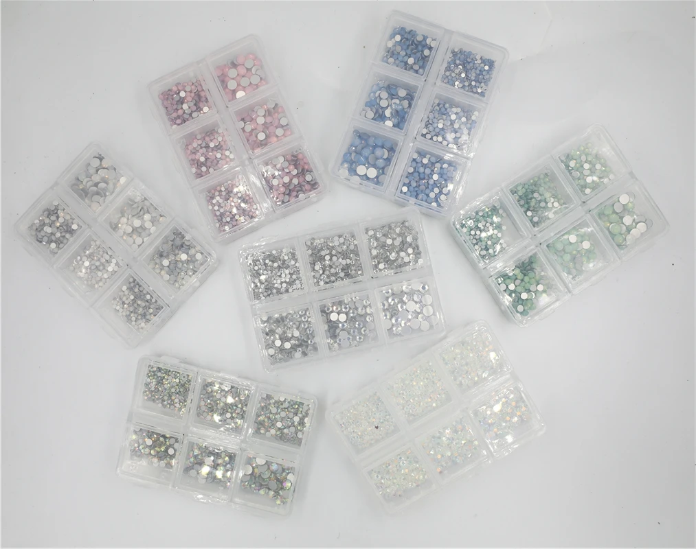 1200pcs Mix Sizes Glass Crystal Non Hot Fix Rhinestone Set Flatback 3D Crystal Nail art Rhinestones Decorations For Garment/Nail