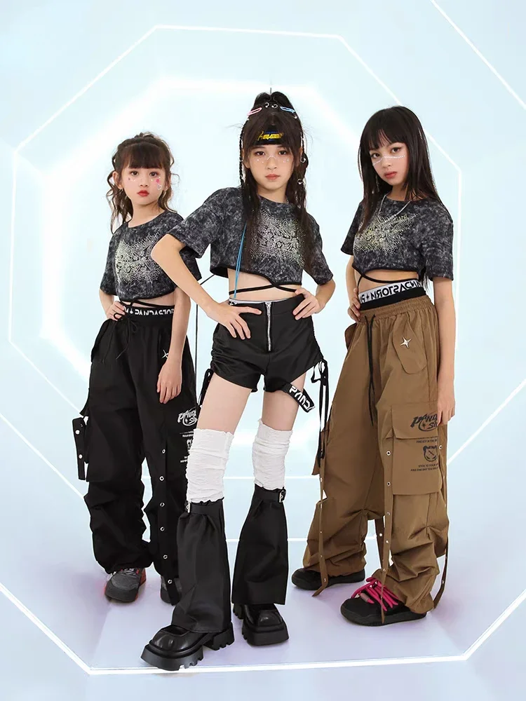 

Girls Hip Hop Costumes Crop Tops Cargo Pants Kids Jazz Performance Clothes Teenagers Street Dance Outfit Fashion Stage Wear Sets