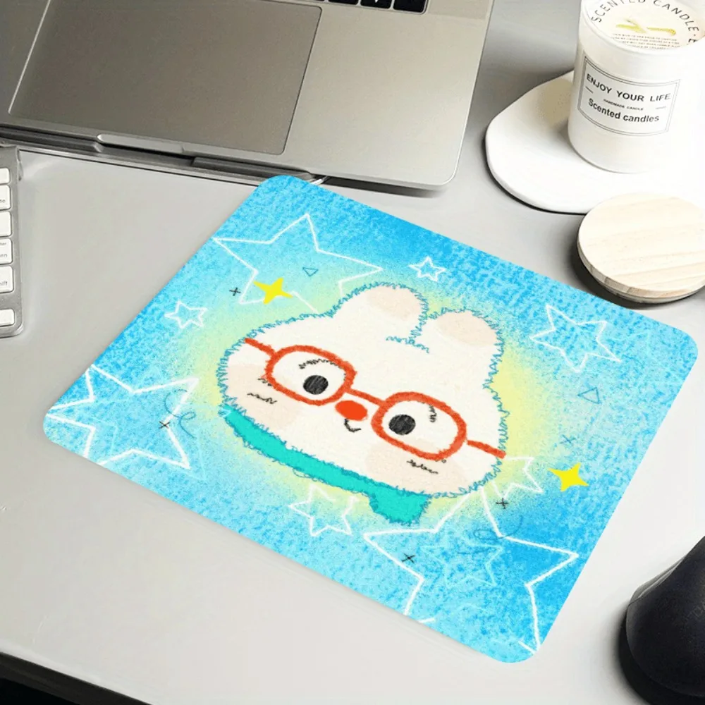 Kawaii Hand Drawn Bunny Mouse Pad, Cute Glasses Rabbit Desk Mat, Non-Slip Mousepad for Laptop Office Decor