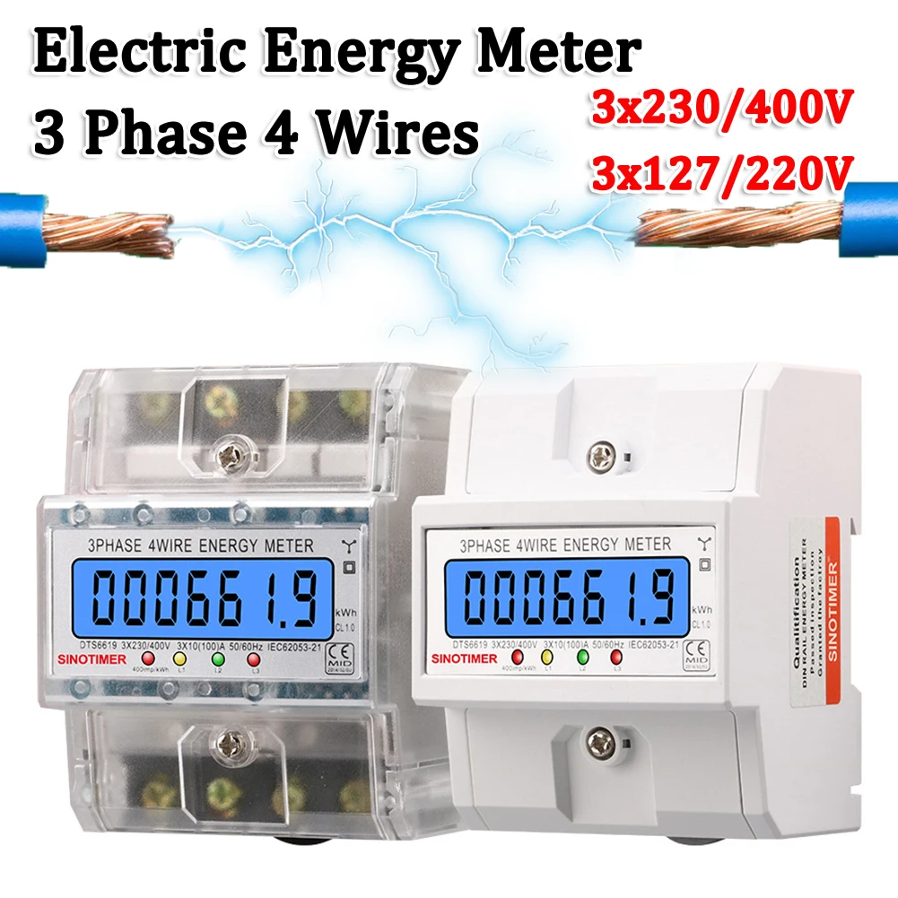 3 Phase 4 Wires Electricity Usage Meter 50/60HZ KWh Meter AC 3*127/220V Energy Consumption Monitor LCD Backlight for Home Office