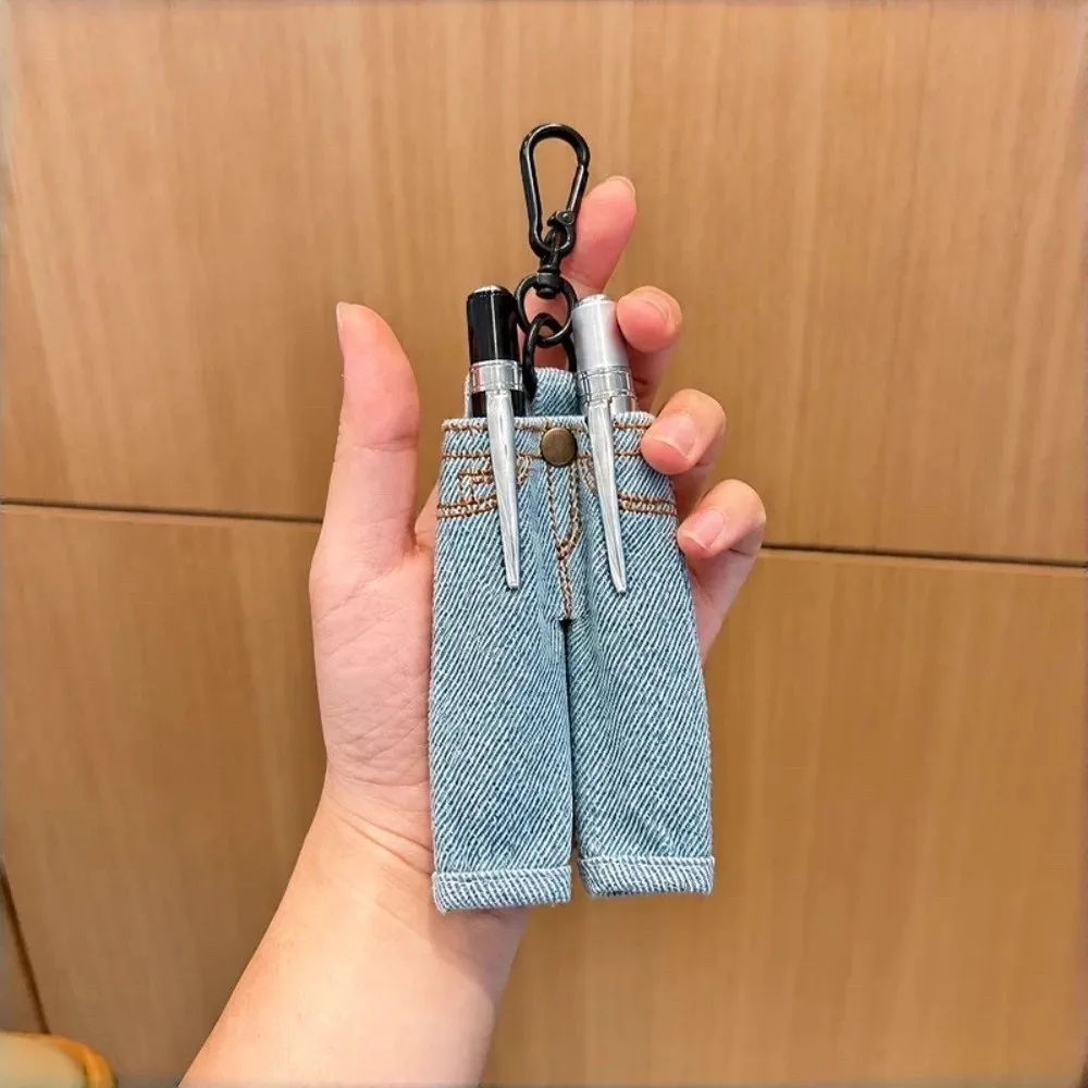Universal Denim Jeans Pen Bag Creative with Keychain Trousers for Pens Retro Mini Pen Holder Pendant Office
