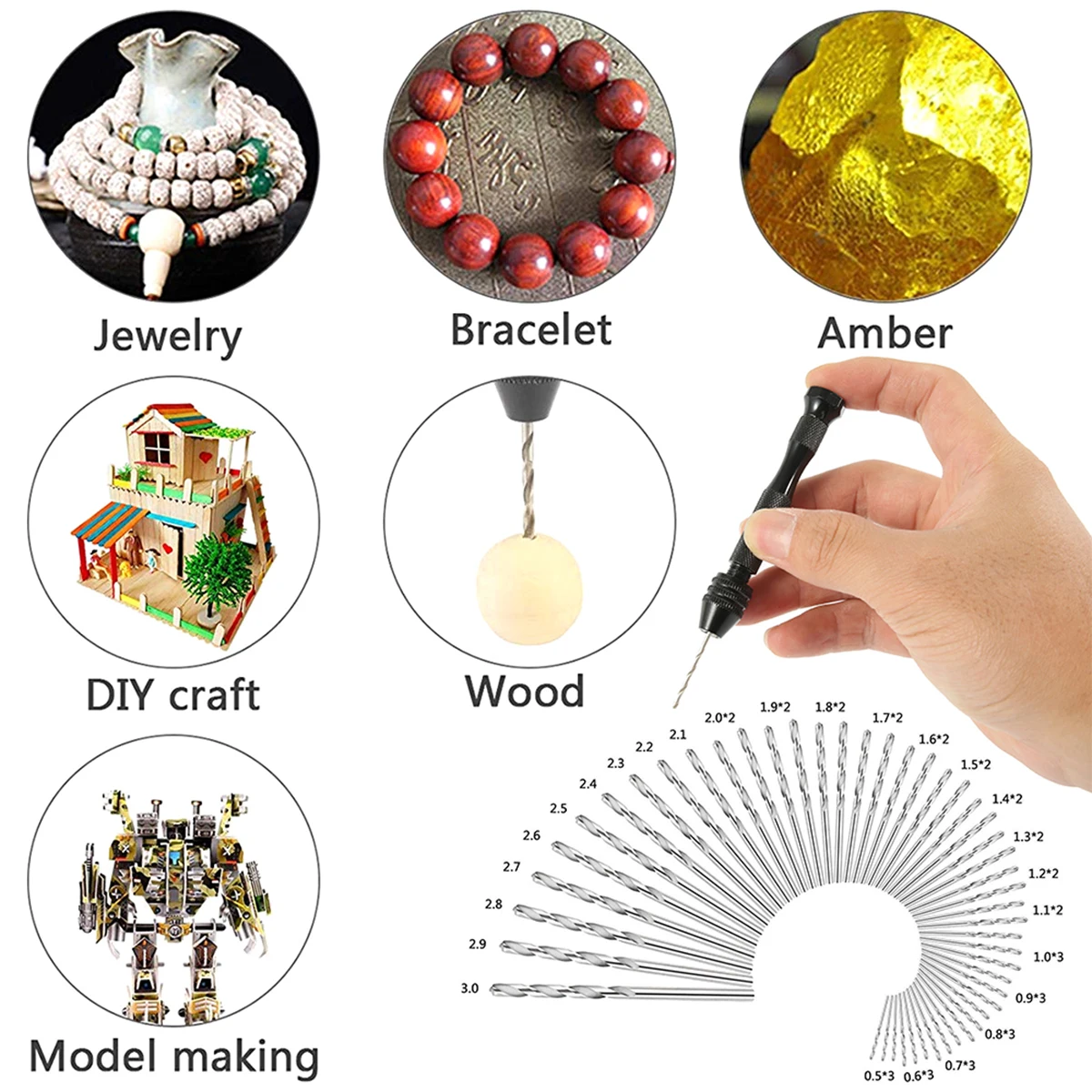 49 قطعة 0.2-3.4 مللي متر مجموعة لقمة مثقاب صغيرة الألومنيوم اليد لقمة ثقب المجوهرات الحرفية اليد دليل الحفر أدوات النجارة اكسسوارات #5