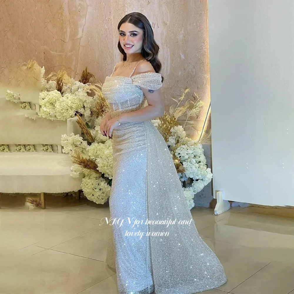 

NFYN Glitter Party Dress Shiny Prom Dress Off Shoulder Evening Dress Beading Wedding Gown مناسبة رسمية Customized