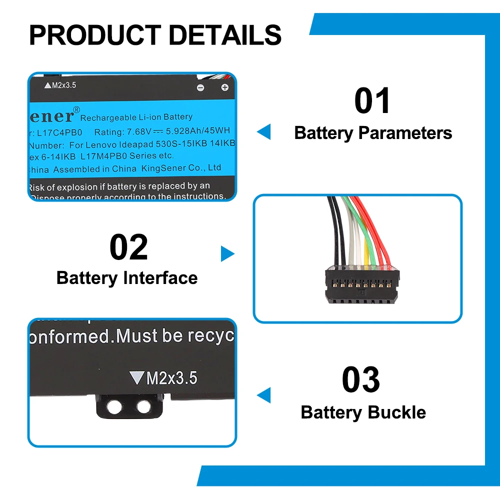 KingSener L17C4PB0 Laptop Battery For Lenovo Xiaoxin Air 14ARR 14IKBR 15ARR 15IKBR Ideapad 530s-14IKB 530s-15IKB L17M4PB0 45WH